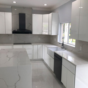 Kitchen Remodel with High Gloss Cabinets and Quartz