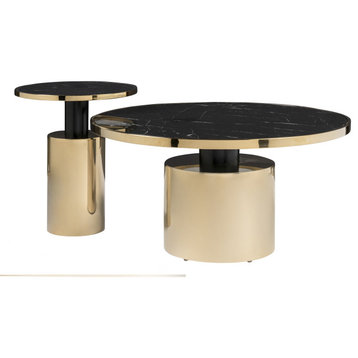 Taylor 2-Piece Round Coffee Table Set, Black and Gold