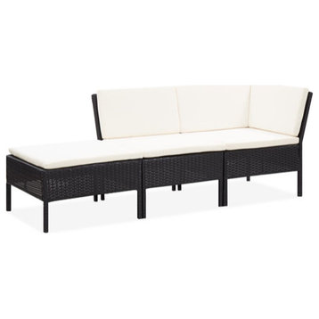 vidaXL Patio Furniture Set 3 Piece Sectional Sofa with Footrest Rattan Black