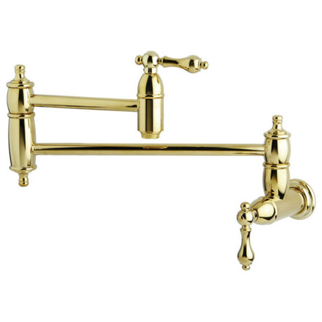 Kingston Brass Wall Mount Pot Filler Kitchen Faucet, Polished Brass