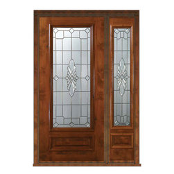 Prehung Sidelite Door 80 Wood Alder Versailles 1 Panel 3/4 Lite Glass - Front Doors
