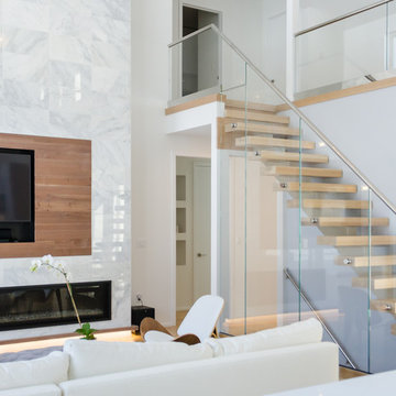 Modern Floating Stair with Steel & Glass
