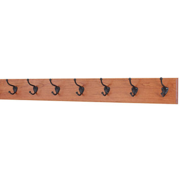 Solid Cherry Wide Wall Coat Rack With Bronze Hooks, Gunstock, 36"x4.5"