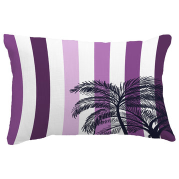 Thin Stripe Palm Stripe Print Throw Pillow With Linen Texture, Purple, 14"x20"