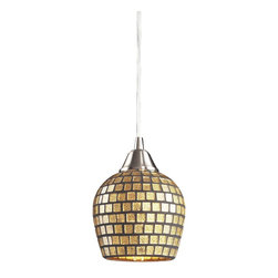 Elk Lighting - Elk Lighting Fusion Satin Nickel & Gold Mosaic Glass 5'' Wide Pendant - Pendant Lighting