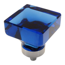 Cosmas - Cosmas 6377SN-BL Satin Nickel Cabinet Square Knob, Set of 5, Glass, Blue - Cabinet And Drawer Knobs