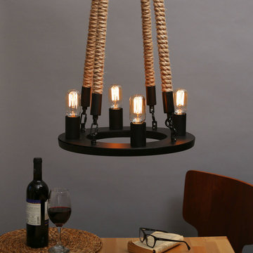 Voyageur 4-Light Rope Pendant E26 Socket, Matte Black Fixture