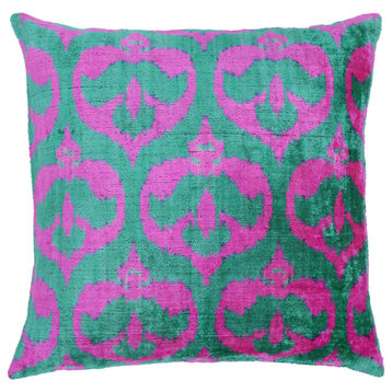 Canvello Handmade Green Pink Velvet Throw Pillow 20"x20"