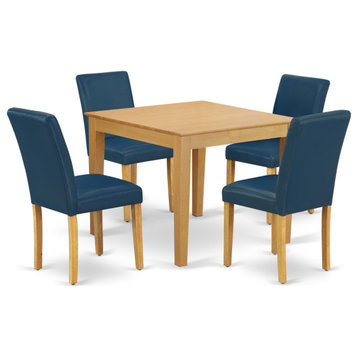 5Pc Square 36" Table And Four Parson Chair, Oak Leg And Pu Leather Color Oasis