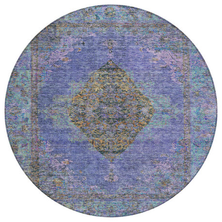 Machine Washable Indoor/Outdoor Chantille ACN2021 Purple 8' x 8' Round Rug
