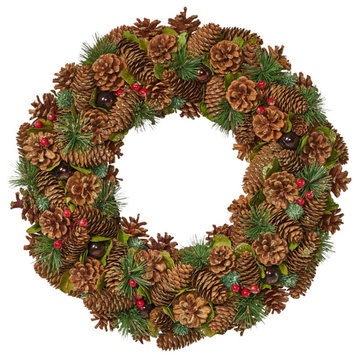 18.5" Pine Cone and Glitter Artificial Christmas Wreath, Natural