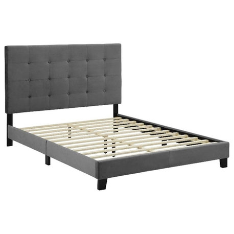 Modway Melanie Queen Tufted Button Performance Velvet Platform Bed in Gray