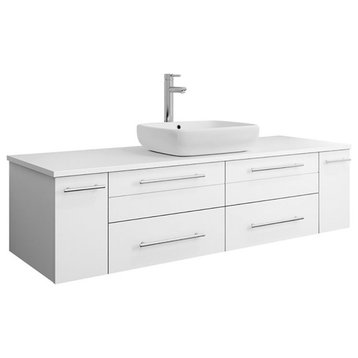 Fresca Lucera 60" Solid Wood Bathroom Cabinet with Single Vessel Sink in White