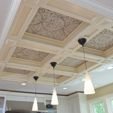 Ornamental Coffered Ceiling With Murano Glass Pendants