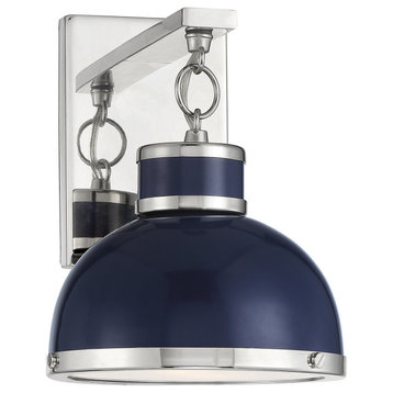 Corning 1-Light Wall Sconce in Navy with Polished Nickel Accents