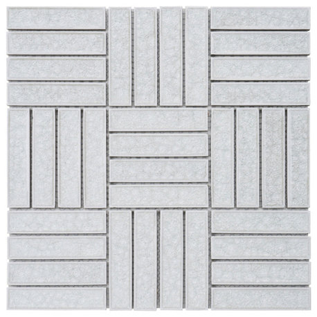 Modket White Cracket Glass Parquet Mosaic Tile Kitchen Backsplash TDH264CG