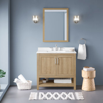 Ove Decors Vegas Single Sink Bathroom Vanity Set With Countertop, White Oak, 36"