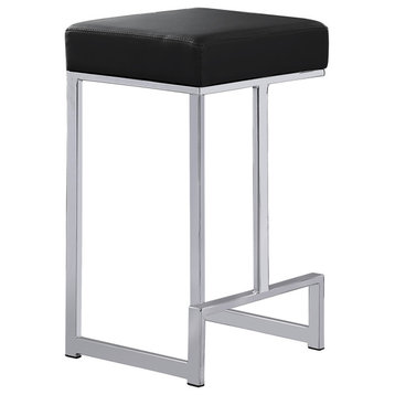 Jakob Backless 25" Counter Height Stool, Stainless Steel, Set of 2, Black