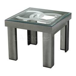 Silver Circles End Table in Charcoal with Glass Top - Furniture