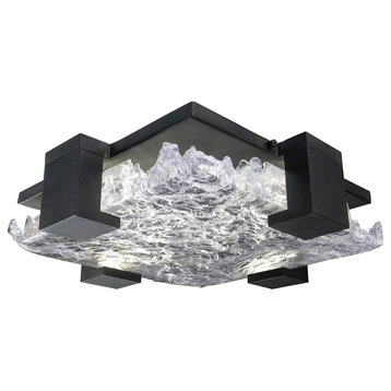Terra Flush Mount, Square, 4-Light LED, Black Iron, Clear Glass, 16.75"W