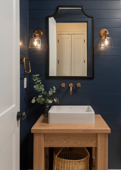 Transitional Powder Room by Hask Custom Homes