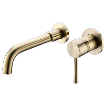 Wall Mount Single Handle Bathroom Sink Faucet, Brushed Gold