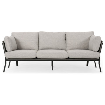 Maurice 3-Seater Wood Frame Sofa, Light Gray/Gray/Black