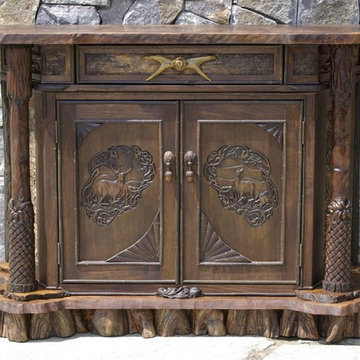 Rustic cabinet with hand carvings