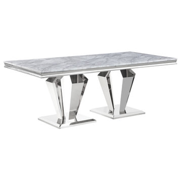 Chihiro Grey Rectangular Stone Dining Table, Silver