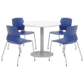 Olio Designs Round 36in Lola Dining Set - White Table - Navy Chairs