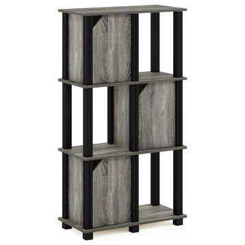 Furinno Brahms 4-Tier Storage Shelf With 3 Doors, French Oak Gray/Black