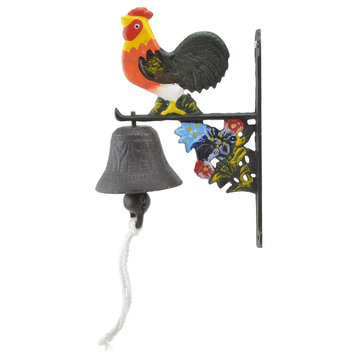 Cast Iron Dinner Bell, Rooster and Flowers, Colorful