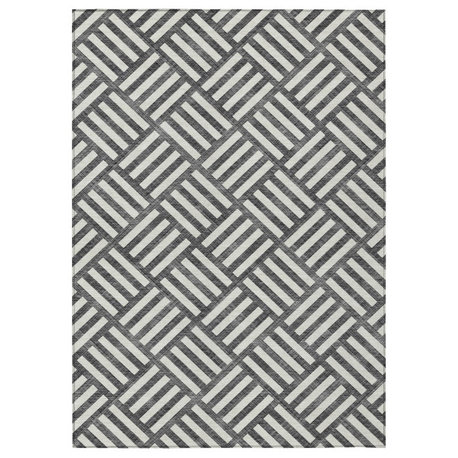 Machine Washable Indoor/Outdoor Chantille ACN620 Black 3' x 5' Rug