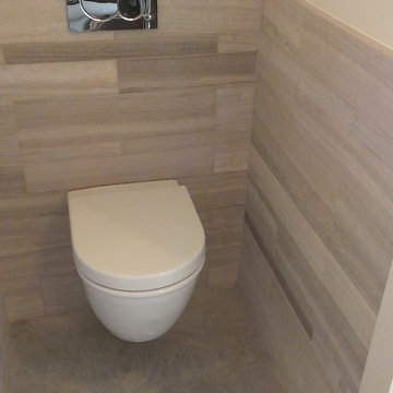 Powder Room - Multi-size 24" marble tile wainscot