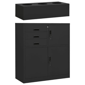 vidaXL Office Cabinet with Planter Box Anthracite Steel Office Flower Pot