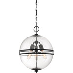 Designers Fountain - Hollywood Hills Pendant, Matte Black, Small - Hollywood Hills - the beauty is in the details!  This Mid-Century Modern motif combines a deep Matte Black finish and blown Seedy Glass with an open center allowing for a  smart peek-a- boo effect. To further the interest, a hip configuration of the bulbs allows for Modern and Industrial applications.  This fixture uses 3 screw-based bulbs,  a filament T10 style lamp is recommended.