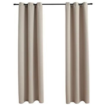 vidaXL Curtains 2 Pcs Blackout Curtains Window Blinds with Rings Beige Fabric