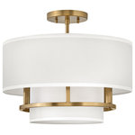 Hinkley - Hinkley 38893LCB Graham 3 Light Medium Semi-flush Mount in Lacquered Brass - Handsome Graham is understated elegance, crafted with unique details making it the ultimate transitional semi flush mount. Its welded frame is nestled between two off-white shades, in luminous faux parchment with a finished cluster visible from below. Graham is available in a Polished Nickel, Lacquered Brass or Black finish.