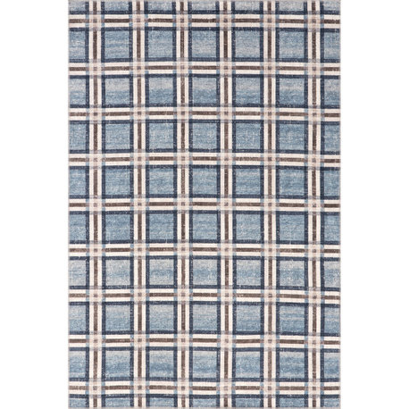 Nuloom Steph Windowpane Plaid Machine Washable Area Rug, Blue 4'x6'