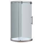 Aston - Orbitus 40"x40"x77.5" Frameless Round Shower Enclosure, Base, Chrome Right Open - The SEN980 Completely Frameless Round Shower Door Enclosure is a engineering masterpiece that will instantly upgrade the style and feel of your bath. Constructed of durable 8mm ANSI-certified tempered clear glass, 4-wheel industrial chic smooth sliding mechanism, stainless steel or chrome finish hardware, and premium clear leak-seal edge strips, the SEN980 is the optimal, beautiful choice for a corner shower renovation . This model includes the matching 2.5