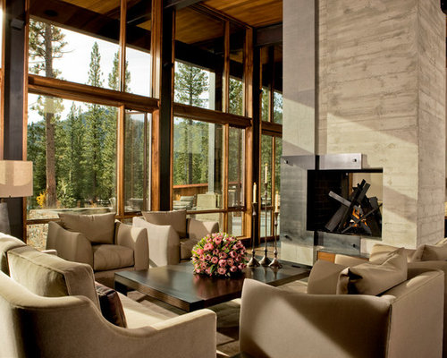 Rustikale Wohnzimmer mit Kaminsims aus Beton Ideen, Design & Bilder | Houzz