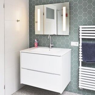 Contemporary Powder Room with Winckelmans Tiles