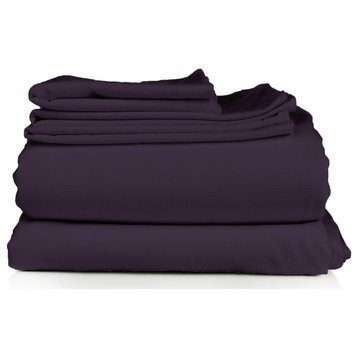 4-Piece, 1,800 Thread Count, Bamboo Feel, Soft Bed Sheets, Purple, Queen