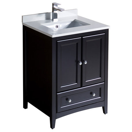 24" Oxford Bathroom Cabinet, Base: Espresso, With Top and Sink