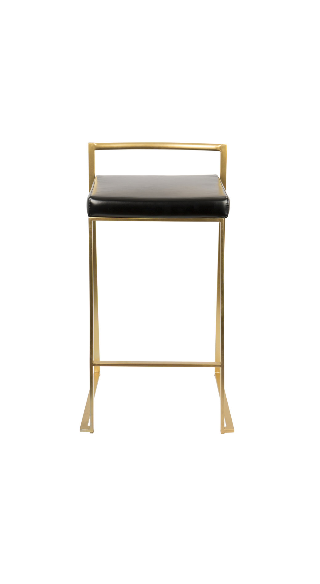 Lumisource Fuji Counter Stool, Gold With Black Faux Leather, Set of 2