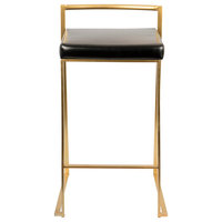 Lumisource Fuji Counter Stool, Gold With Black Faux Leather, Set of 2