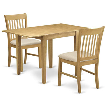 Unique Dining Set, Table With Drop Leaves & Cushioned Chairs, 3 Pieces/Oak