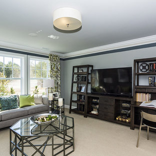 Inspiration for a timeless home theater remodel in Raleigh