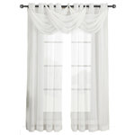 Abripedic - Abri Grommet 5-Piece Window Treatment Set, White, Panel Size: 100"x84", Valance: - Add an opulent and deluxe look to almost any room in the house with this Grommet Sheer Curtain Panels by Abripedic. With several different sizes available, these curtains accommodate a variety of window types. Opt from the seven delightful different colors available that perfectly complements any room. Have an informal appearance with the panels only or add more elegance with one or more waterfall valances. Add the valance scarf to complete the look. See-through and delicate, the Abripedic Grommet Crushed Sheer Curtain Panel looks dreamy blowing in the breeze. These long, sheer curtains can be hung alone or under solid drapes.
