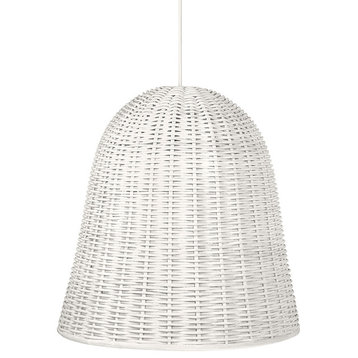 Handwoven Wicker Bell Pendant Lamp, Natural, White